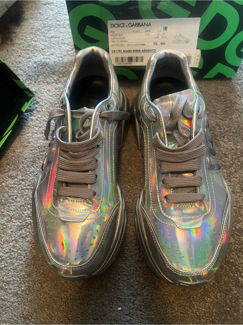 Dolce & Gabbana Women’s sneakers, size 40, Black Box with Lime Green Logo